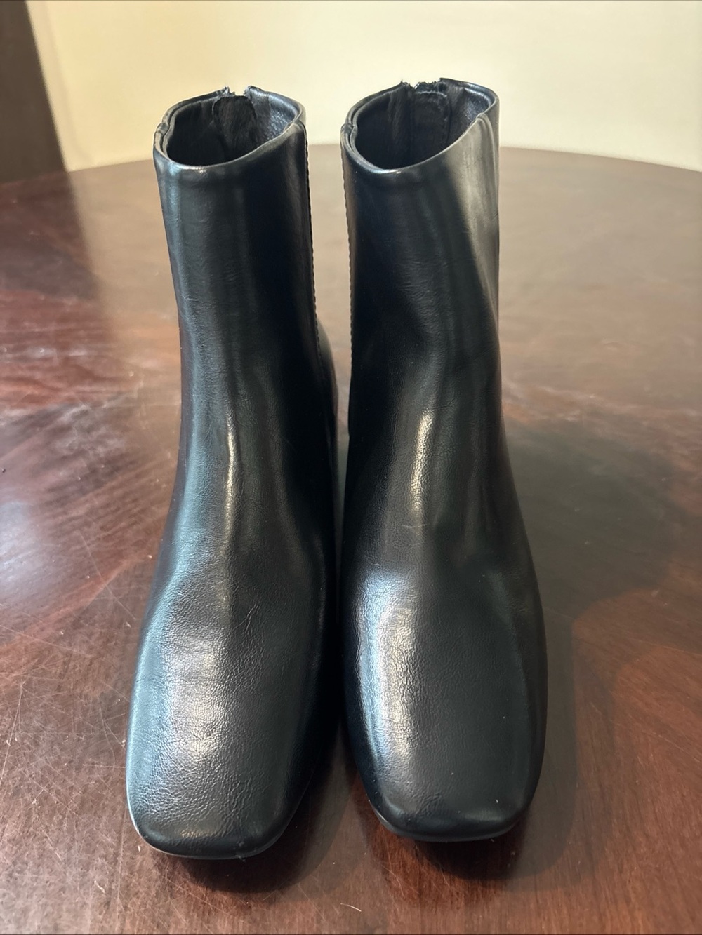 Women's Black Leather Ankle Booties - Sleek Square-Toe Design